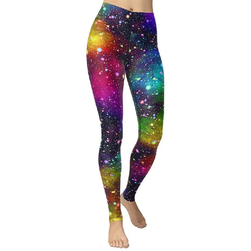 Leather - look women leggings for a bold and edgy styleColorful Universe Yoga Leggings