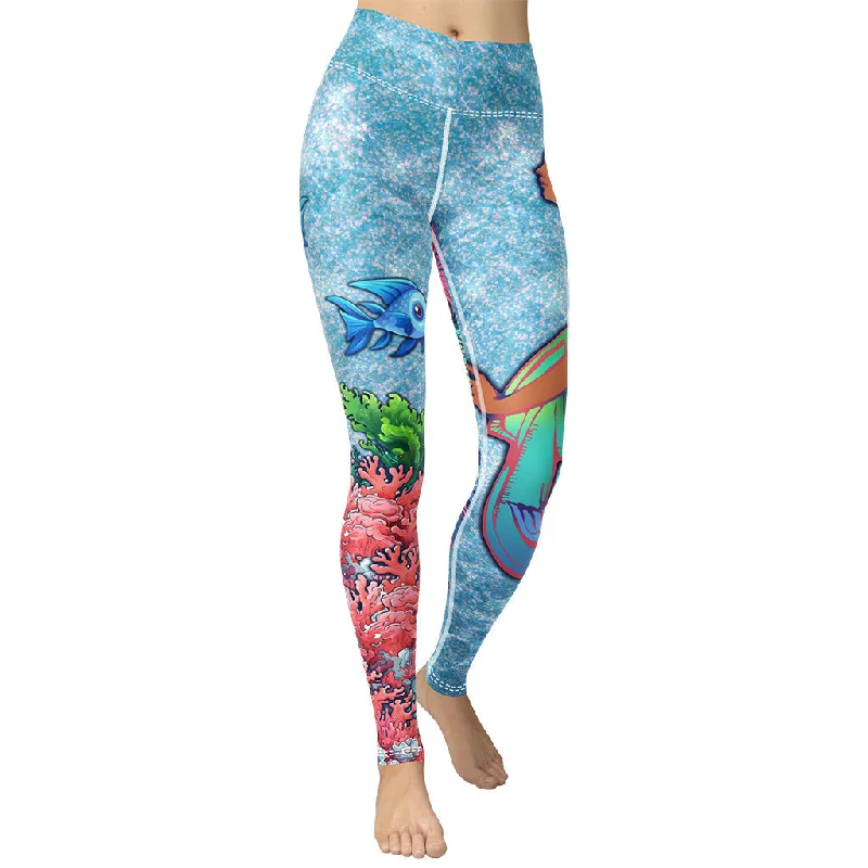 High - waisted women leggings for a tummy - control and flattering fitDarker Skin Mermaid Yoga Leggings