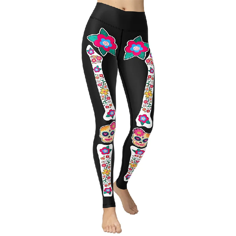 Neon - colored women leggings to stand out in workoutsDay of the Dead Bones Yoga Leggings