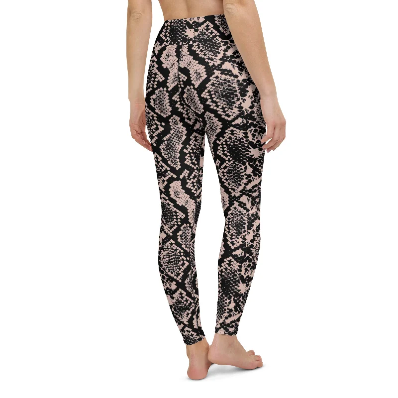 Organic cotton women leggings for an eco - friendly and soft optionDusty Pink and Black Snakeskin Yoga Leggings