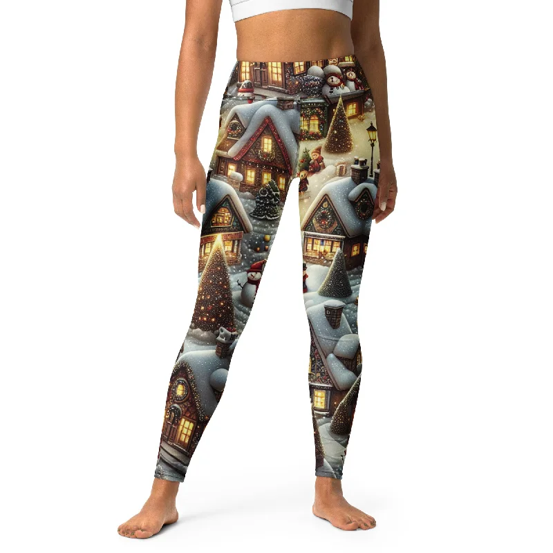 Printed floral women leggings for a feminine and eye - catching lookFestive Village Yoga Leggings