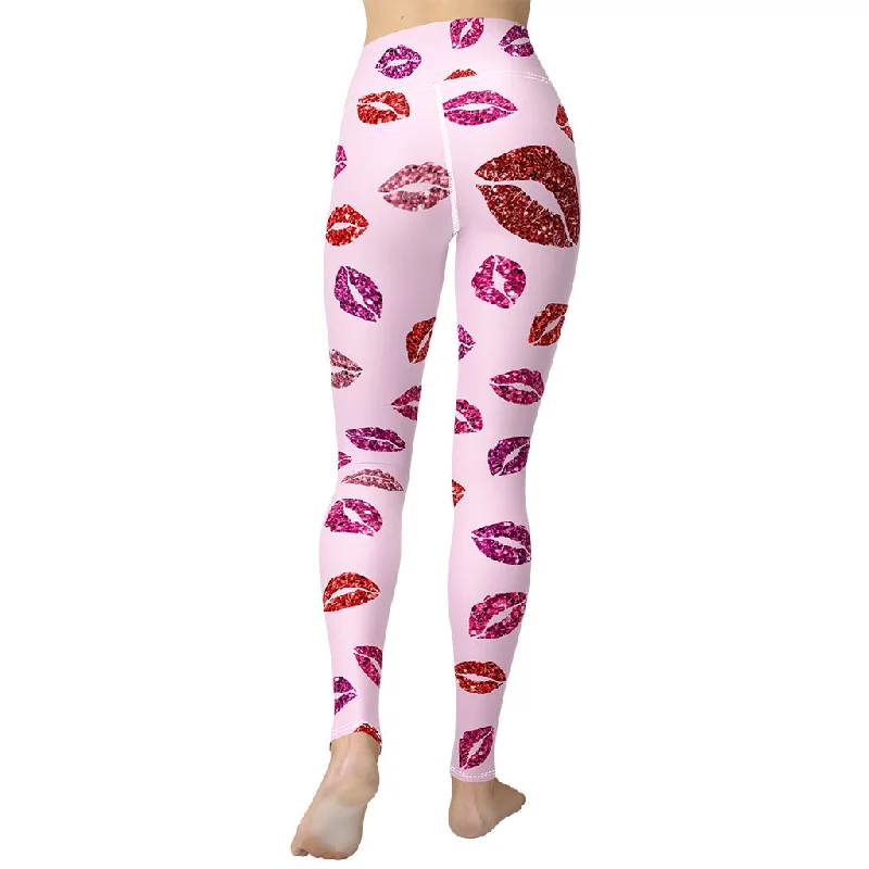 Organic cotton women leggings for an eco - friendly and soft optionGlitter Print Kisses Yoga Leggings