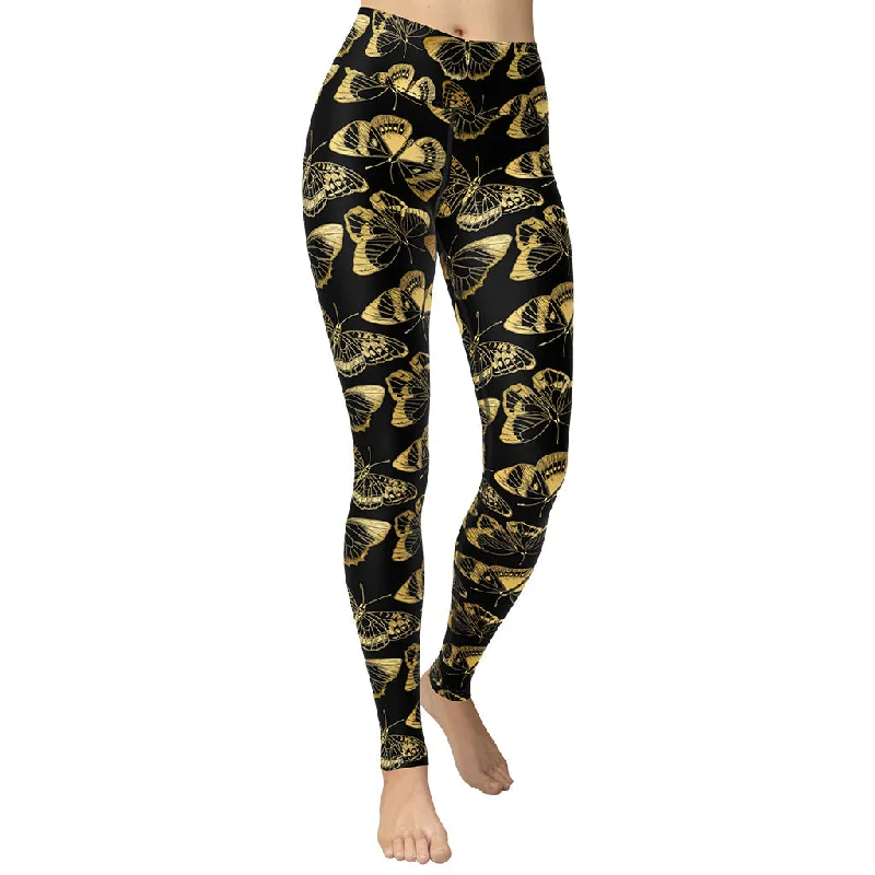 Plus - size women leggings with a comfortable and stretchy designGold Butterfly Yoga Leggings