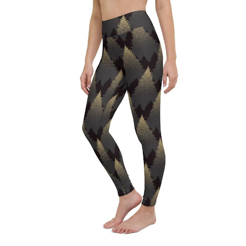 Leather - look women leggings for a bold and edgy styleGolden Print Pines Yoga Leggings