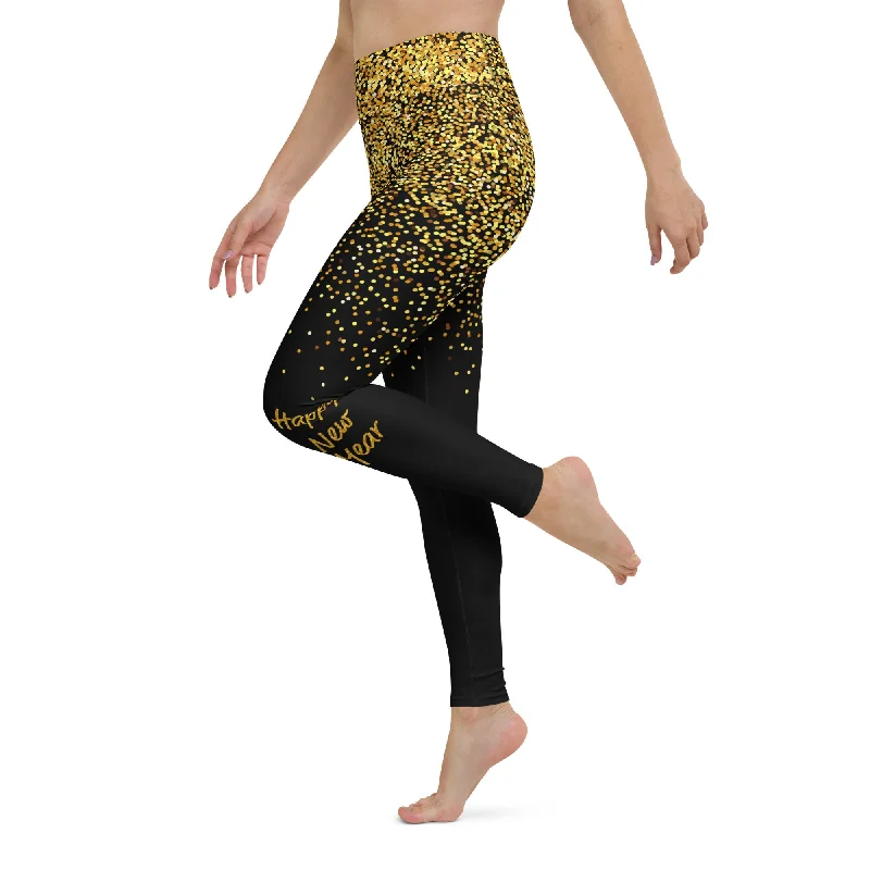 Patterned geometric women leggings for a modern and stylish appearanceGolden Sparkly Print New Year Yoga Leggings