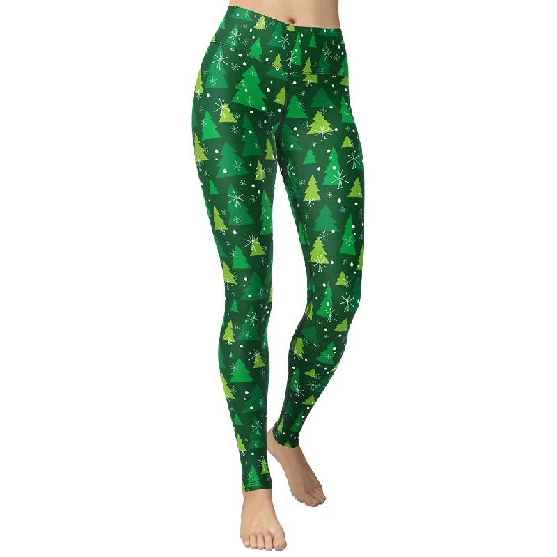 Maternity women leggings for expecting mothers' comfortGreen Forest Christmas Yoga Leggings