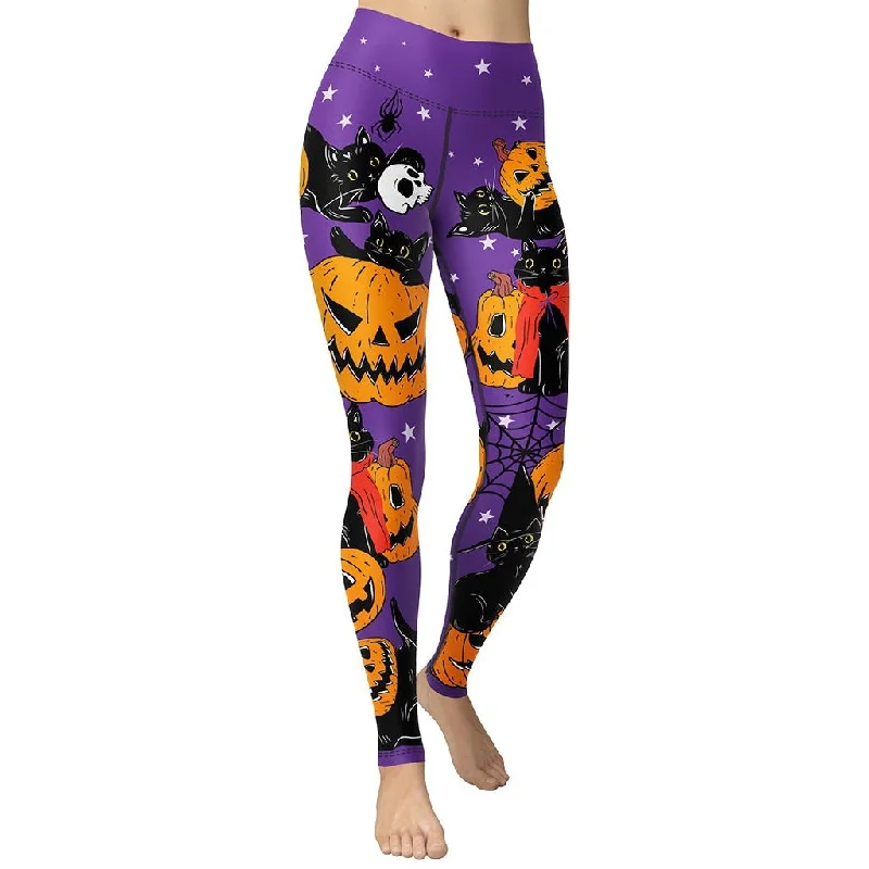 Printed floral women leggings for a feminine and eye - catching lookKitty Loves Halloween Yoga Leggings