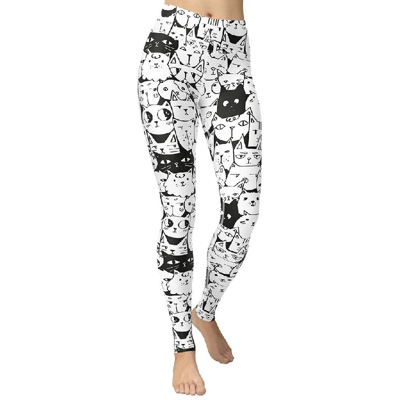 High - waisted women leggings for a tummy - control and flattering fitKitty Pattern Yoga Leggings