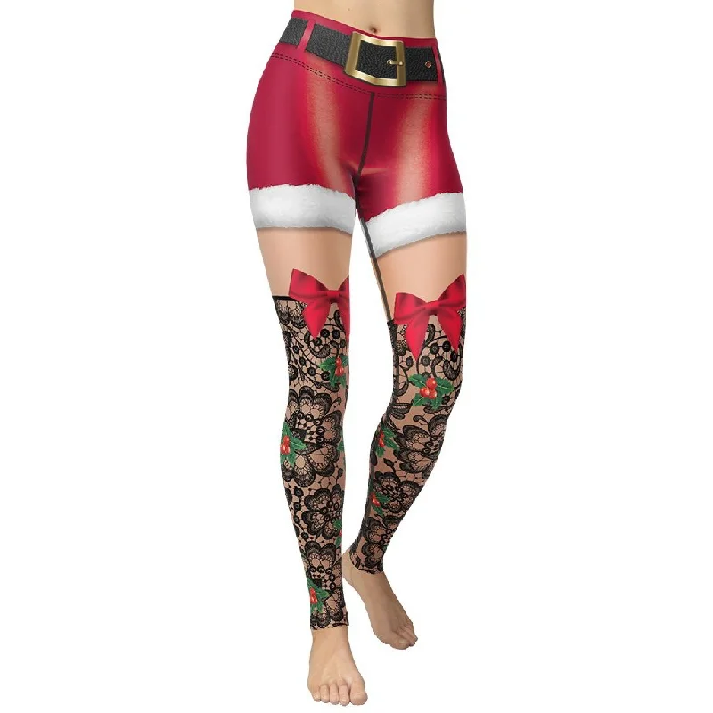 Leather - look women leggings for a bold and edgy styleLace Christmas Yoga Leggings