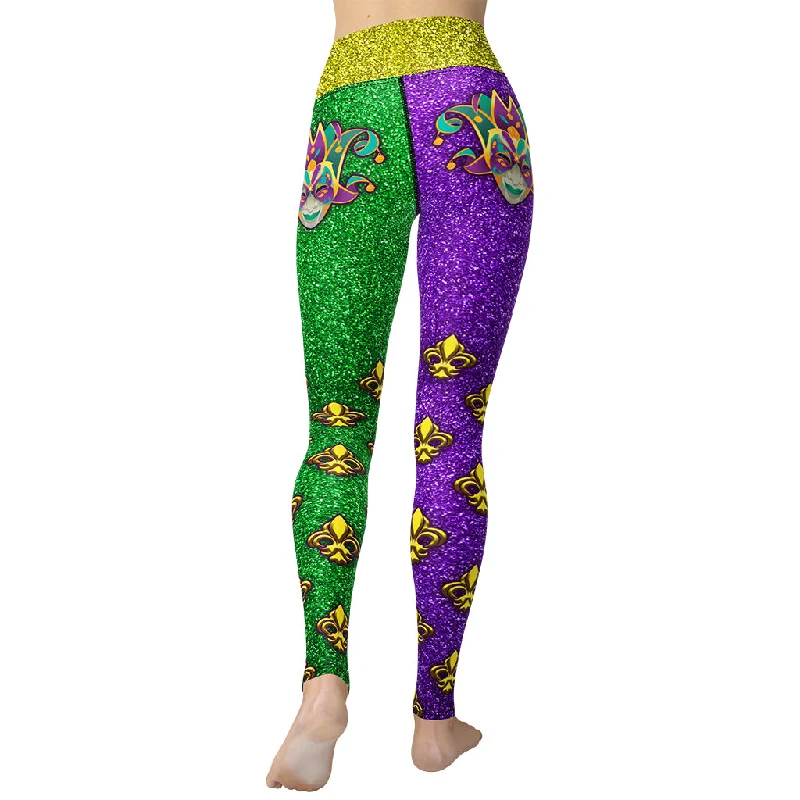 Neon - colored women leggings to stand out in workoutsMardi Gras Mask Yoga Leggings