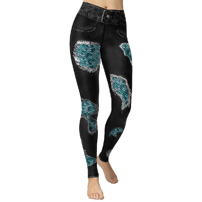 Ripped women leggings for a trendy and rebellious fashion statementMermaid Scales Yoga Leggings