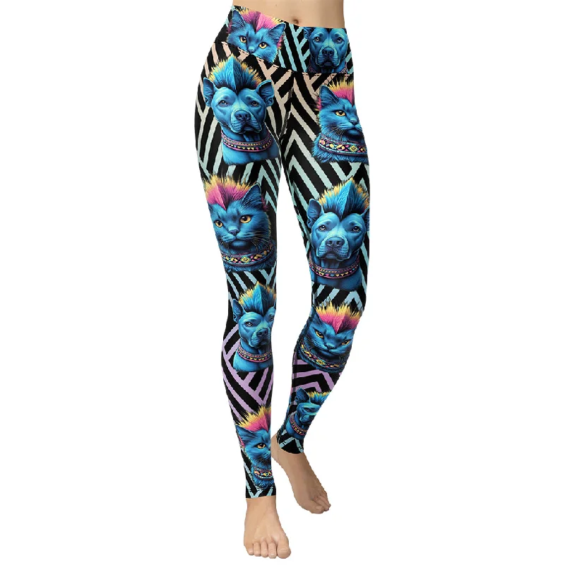 Printed floral women leggings for a feminine and eye - catching lookMohawk Cats & Dogs Yoga Leggings