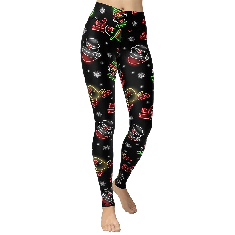 Sheer - panel women leggings for a sexy and alluring lookNeon Christmas Yoga Leggings