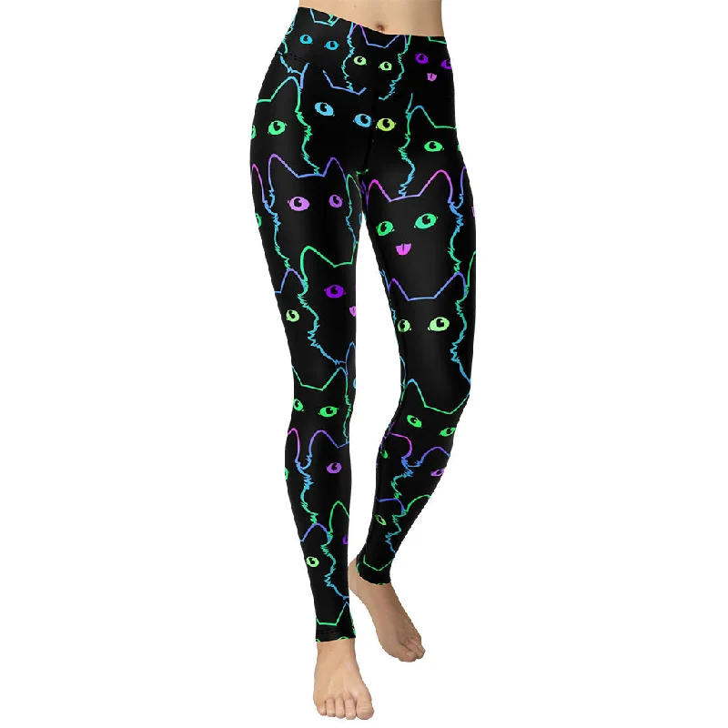 Leather - look women leggings for a bold and edgy styleMystic Halloween Cats Yoga Leggings