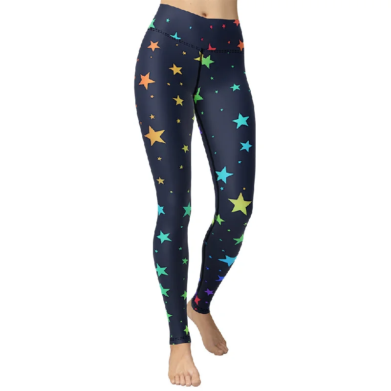 High - waisted women leggings for a tummy - control and flattering fitRainbow Stars Yoga Leggings