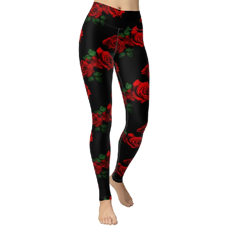 Neon - colored women leggings to stand out in workoutsRed Roses Yoga Leggings