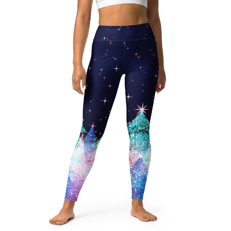 High - waisted women leggings for a tummy - control and flattering fitShimmery Christmas Tree Print Yoga Leggings