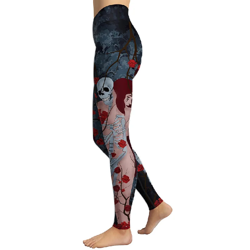 Lace - trimmed women leggings for an elegant and romantic touchSkeleton & Woman Yoga Leggings