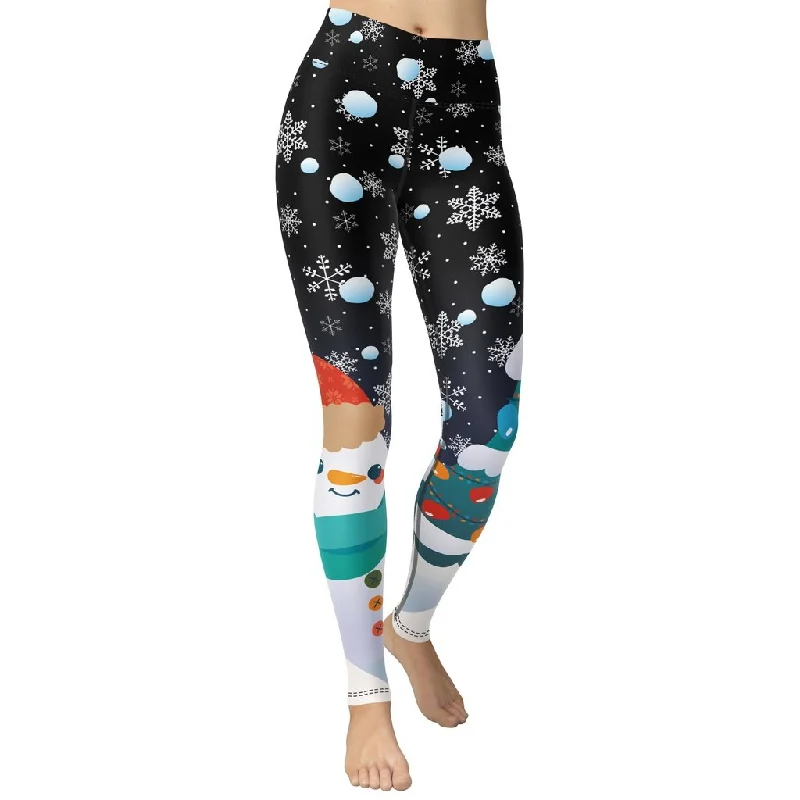 Lace - trimmed women leggings for an elegant and romantic touchSnowy Christmas Yoga Leggings