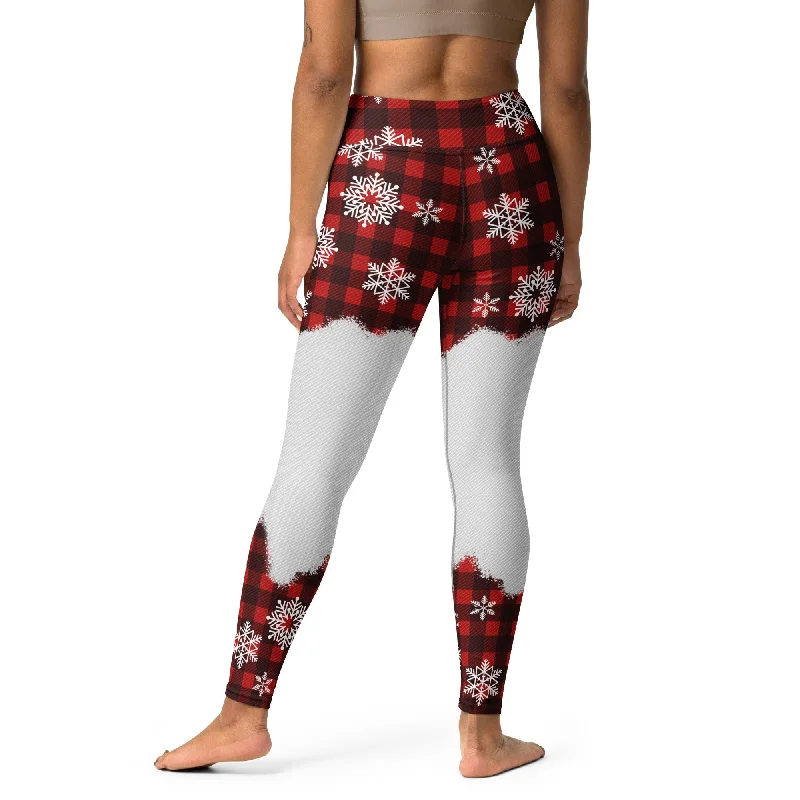 Leather - look women leggings for a bold and edgy styleSnowy Plaid Perfection Yoga Leggings