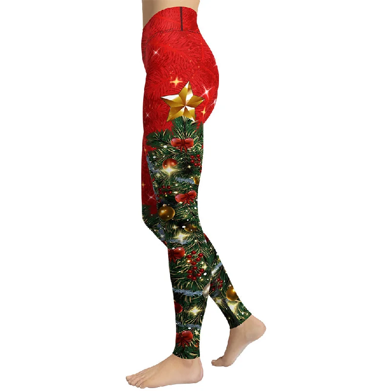 Yoga - specific women leggings with moisture - wicking fabricSparkly Print Christmas Tree Yoga Leggings