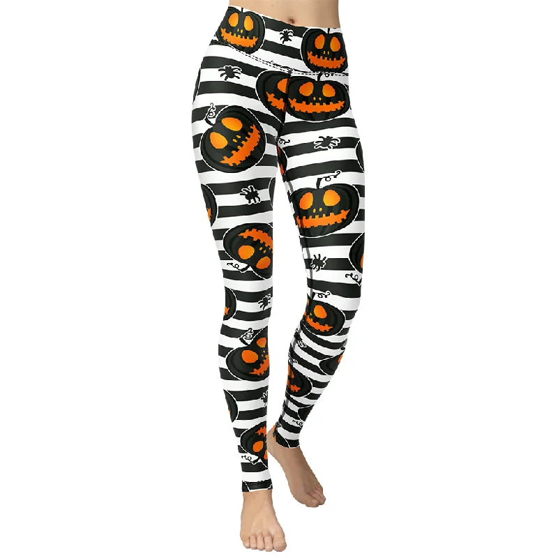 Compression women leggings for post - workout recovery and muscle supportStriped Jack O'lanterns Yoga Leggings