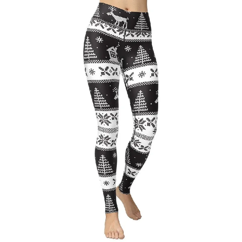 Compression women leggings for post - workout recovery and muscle supportVintage Black & White Christmas Yoga Leggings