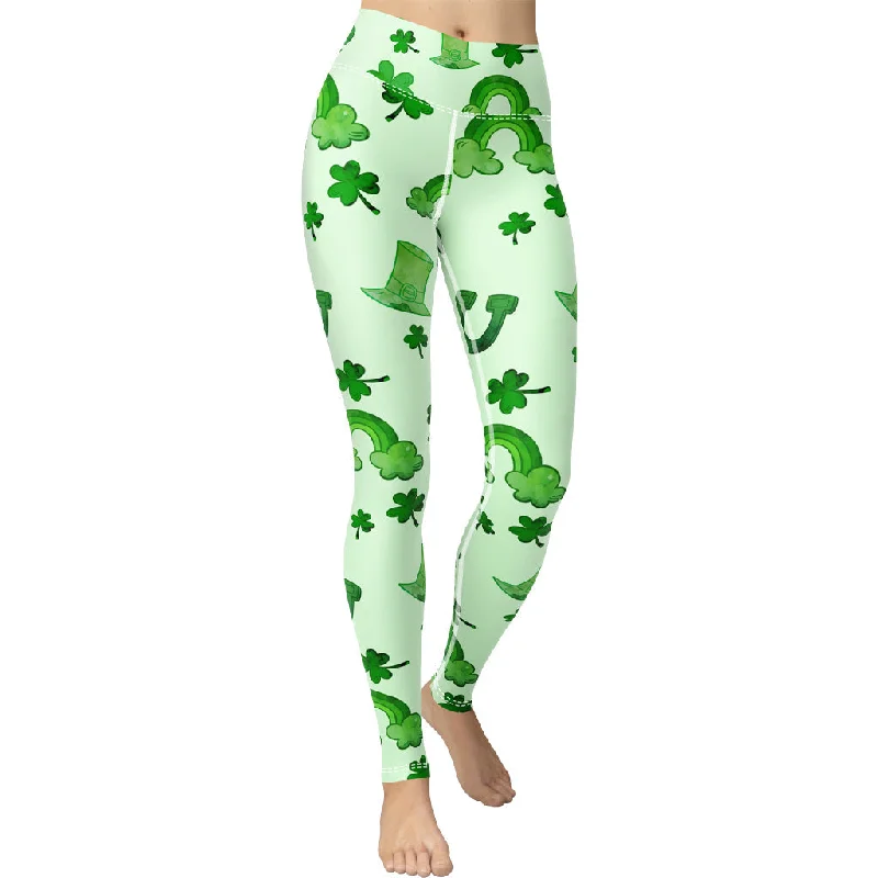 Printed floral women leggings for a feminine and eye - catching lookWatercolor St. Patrick's Day Yoga Leggings