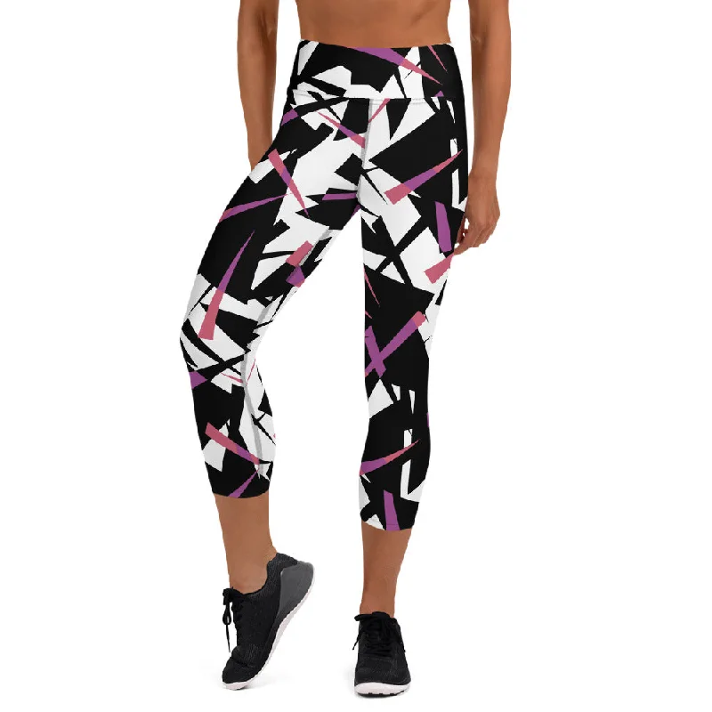 Sheer - panel women leggings for a sexy and alluring lookYoga Capri Leggings Geo Pink and Purple