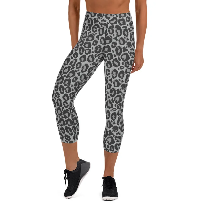 Neon - colored women leggings to stand out in workoutsYoga Capri Leggings Grey Leopard